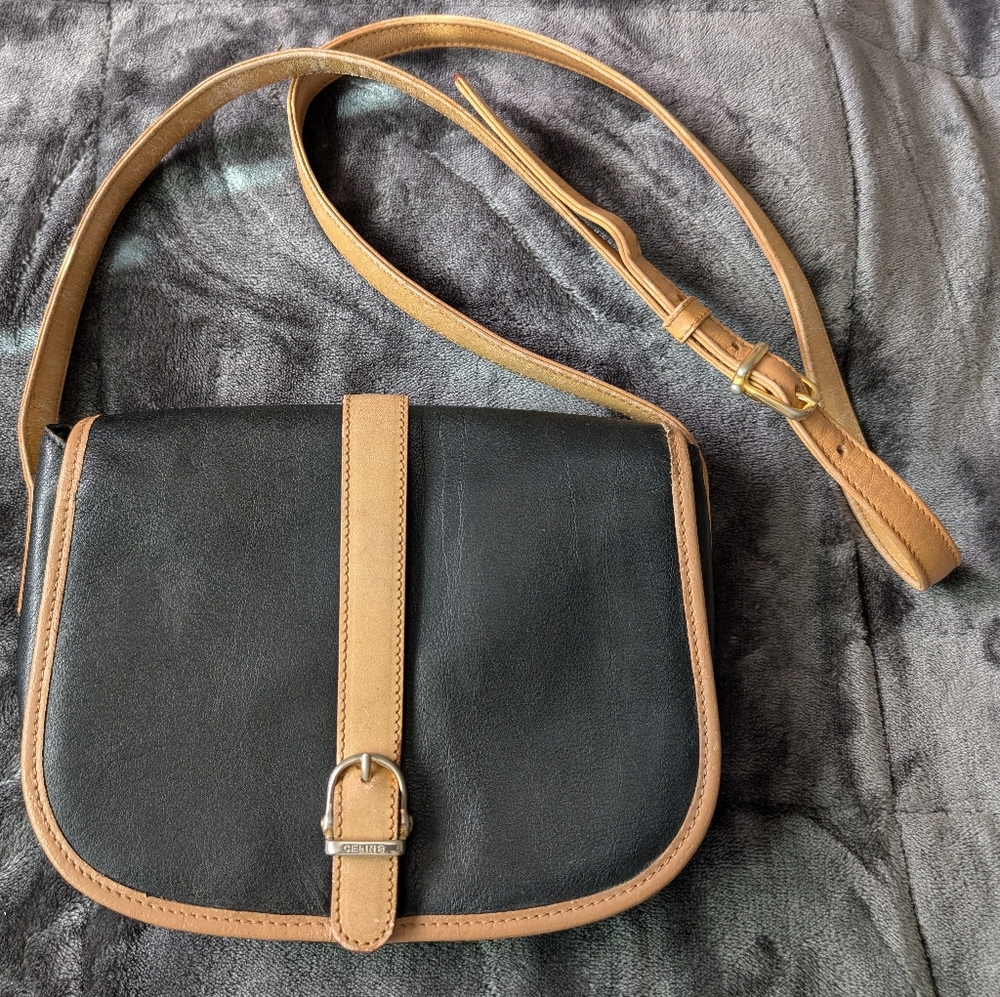 Celine Black and Tan Leather Crossbody Bag - Picture 1 of 16